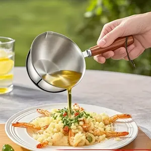 1pc 410 stainless steel multi-function hot oil small pot, mini cooking oil pouring pot, oil drizzle small spoon for kitchen utensils, Cookware, mini drip kitchen utensils, suitable for home use, for hot liquids