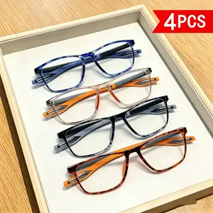 4-pack stylish blue light blocking reading glasses, ultra-light sporty reading glasses for presbyopia, unisex square computer glasses that reduce eye strain, Father’s Day gift