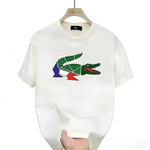 Fashion TrendsIrregular Graphic Crocodile T-shirt, Cartoon Crocodile Design, Unisex, Men's Short Sleeve Round Neck Street Style T-shirt for Summer and Spring, Casual, Clothing, Couple Style, Fashionable Loose, Youthful and Energetic