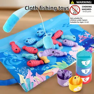 Montessori Toy for Toddlers Cloth Fishing Game, Stacking Cups and Color Sorting, Early Education Number Counting Math Gift, Motor Skills Development