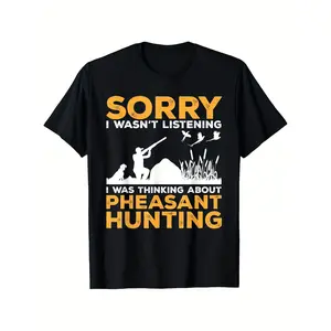 [100% Cotton] 100% Cotton Men's 100% Cotton Pheasant Hunting T-Shirt - Retro Outdoor Shooting & Pheasant Print, Black & Orange Camo, Relaxed Fit All-Season Comfort, Machine Washable Tee for Hunting Gear (Sizes S-XXXL)