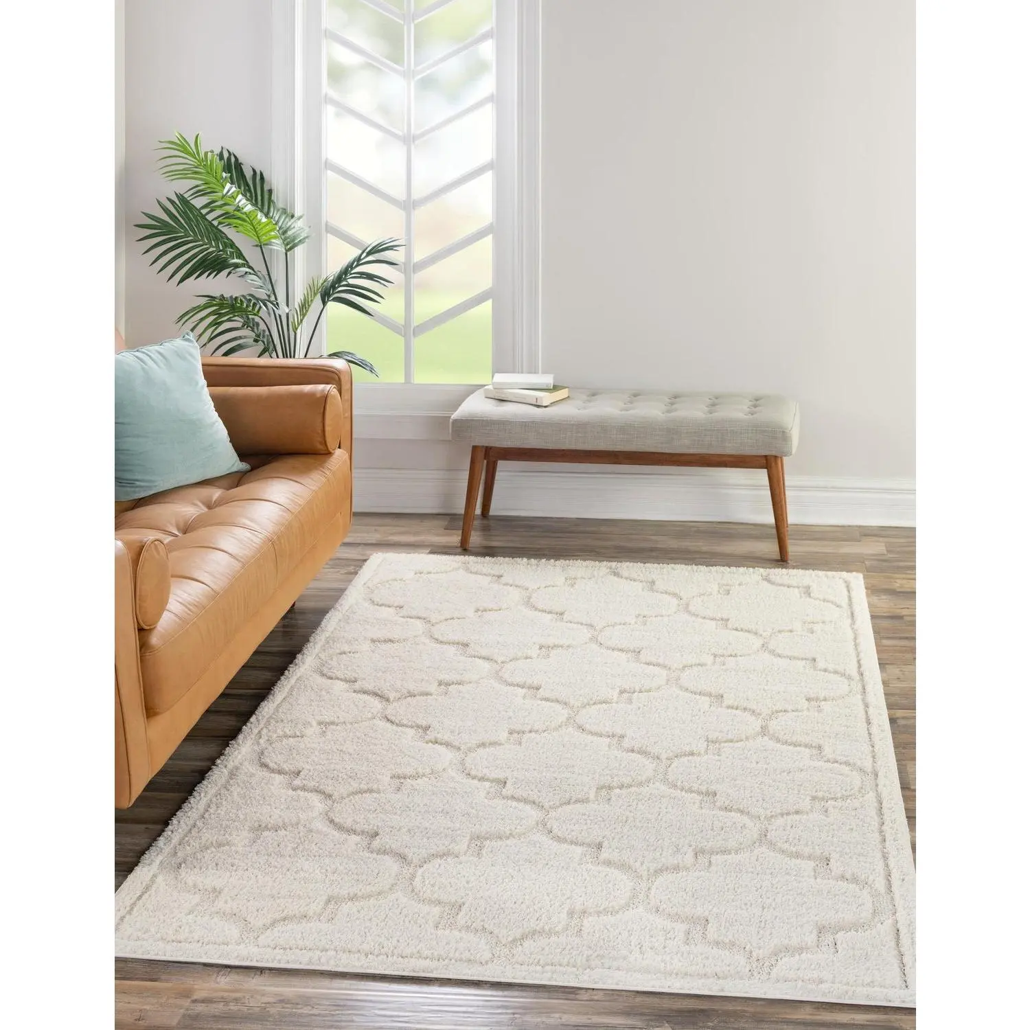 Ivory Trellis Shag Rug