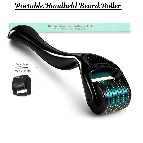 Titanium Microneedle Roller Dermaroller for Men - Rolling Single Item, Beard Growth & Youth Face Care, Portable Handheld Tool with Storage Case, Evens Skin Tone & Texture Skincare Accessory