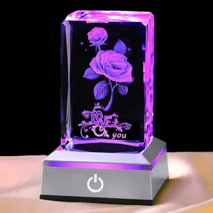 3D rose crystal night light, the perfect Valentine's Day gift idea for her, my girlfriend, wife, mom - unique anniversary birthday gift - I love you decorative light, holiday party gift, Mother's Day gift
