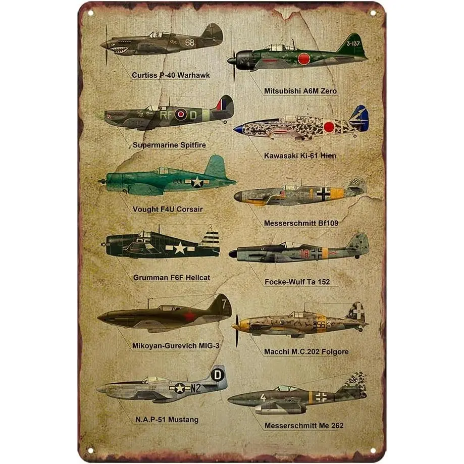 Vintage Aviation Airplane Decor Ww2 Poster Airplane Wall Art Military Decor Metal Signs Vintage Ww2 Planes Posters Boys Room Man Cave Garage Tin Sign 8x12 Inch