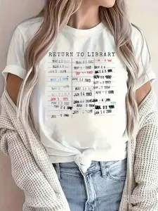 Vintage Library Card Due Date Stamp And READ Graphic Tee for Women - a Completely Oversized Casual Shirt Featuring a Design for Book Enthusiasts, with a Due Date Calculator (April 1 Equals 30 Days), Providing Comfort for All Seasons