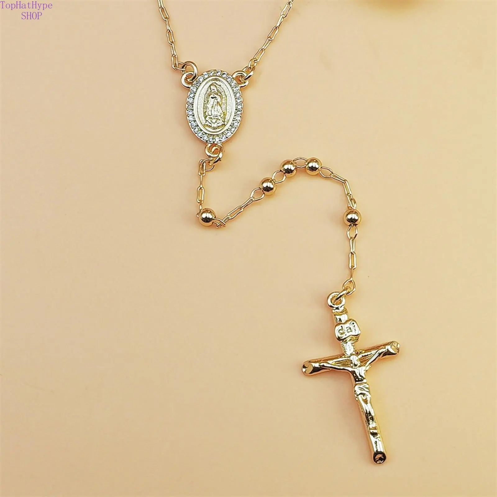 Women's Vintage Iced Out Virgin Mary Cuban Necklace Jewelry Sets - Ball Chain, Tassel Jeweled Cross Pendant, Lightweight Adjustable Hip-Hop Jewelry, Daily Streetwear Religious Accessory