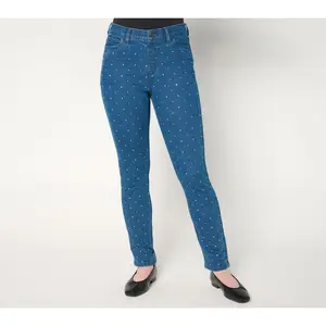 Denim & Co. Petite Indigo Classic Denim Sparkle Front Ankle Jean