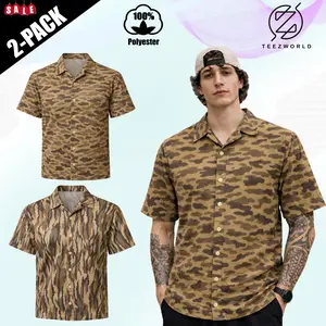 [Pack - 2] Camo Hawaiian Shirt Men Duck Hunting Button Up Cuba Collar Camo Print Casual Regular Fit Short Sleeve Summer Beach Vacation Tropical Aloha Style Outdoor Hunting Fishing Gift Matching Outfit