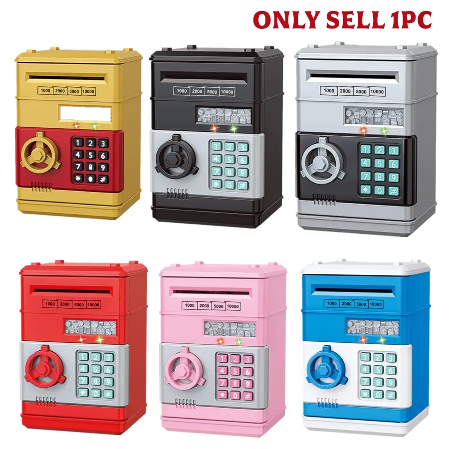 Electric Large Capacity Smart Money Box Atm Automatic Roll Password Unlock with Light and Sound Prompt, Toy, Digital Piggy Bank, Electronic Coin Bank, Piggy Bank, Coin Savings Bank, Cash Saving Box (Requires 3x1.5v AA Batteries, Not Included)