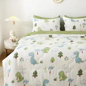 Dinosaurs Comforter Set Bed in A Bag Full Size 7 count Cute Green Dinosaur Jungle Bedding Set for Girls Boys (1 Comforter, 1 Flat Sheet, 1 Fitted Sheet, 2 Pillowcase and 2 Pillow Sham)