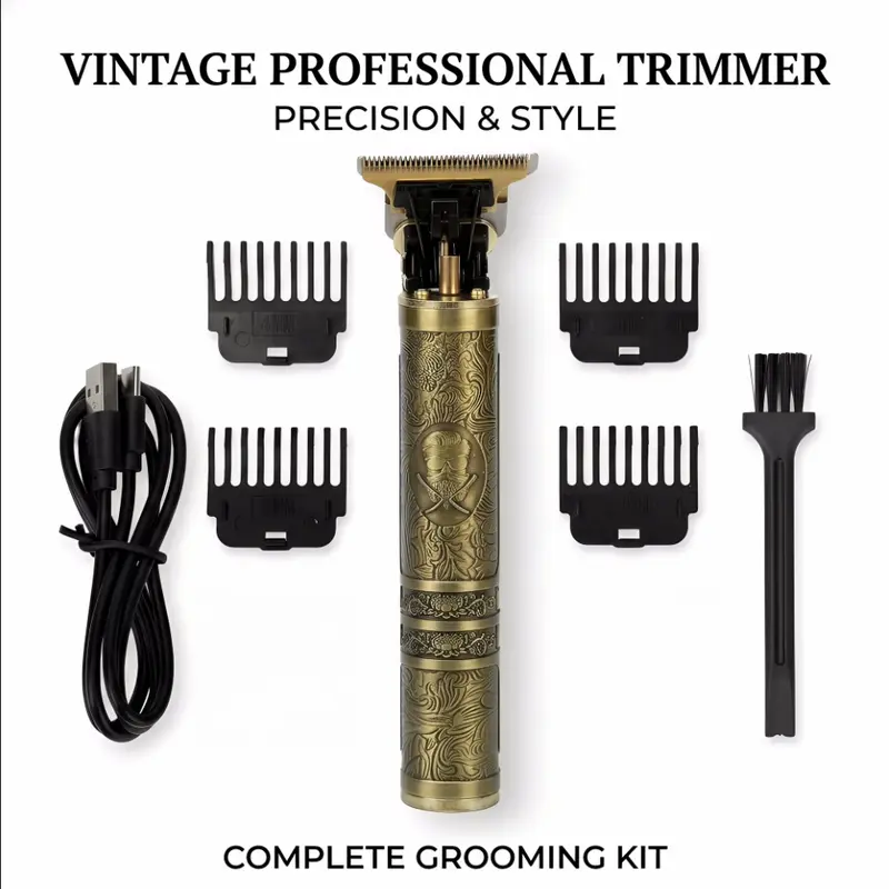 Vintage Engraved Gold Professional Electric Hair Clippers - Hair Styling Trimmer with Clipper Head, Polished Design, for Salon and Home Use, Ideal Father's Day Gift for Men