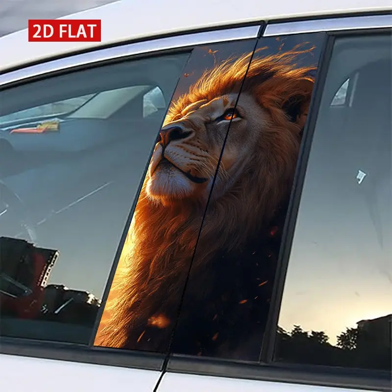 2pcs Lion Car Column Stickers, Raised Lion Decorative Side Decals, Flat 2D Printing, Perfect Fit for Car Gaps, Fits Most Cars and Suvs, Vehicle Exterior Decoration
