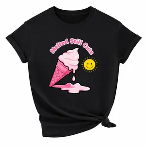 Plus Size, Women's Oversized 100% Crew Neck T-Shirt Casual Fun Ice Cream And Sun Design Comfortable And Breathable Summer Exclusive