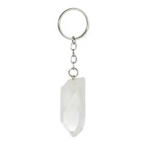 New Moon Beginnings Clear Quartz Crystal Point Keychain with Simple Design and Secure Attachment