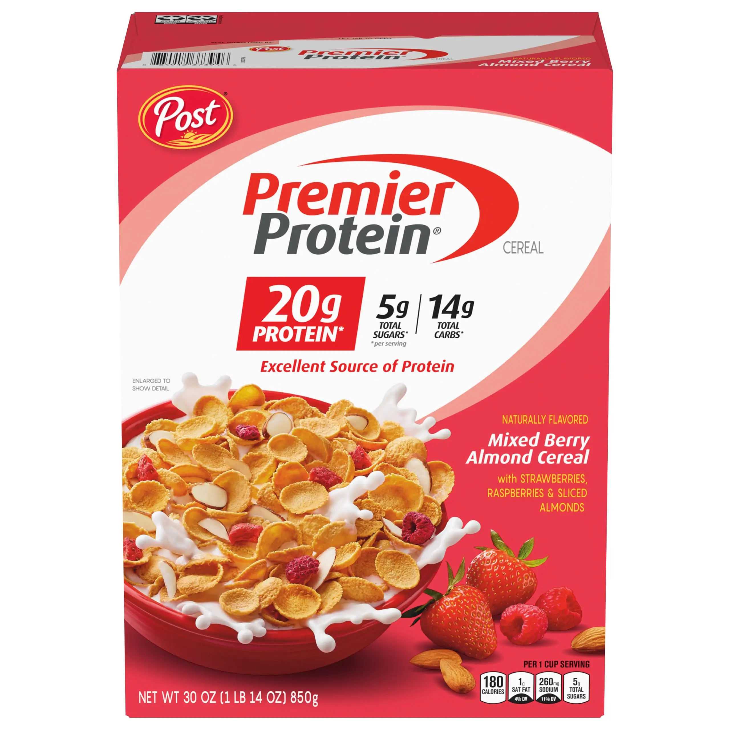 Mixed Berry Almond High Protein Breakfast Cereal - Real Fruit, Almonds, 20g Protein, 30 oz Bag - Milk-Paired Pantry Food