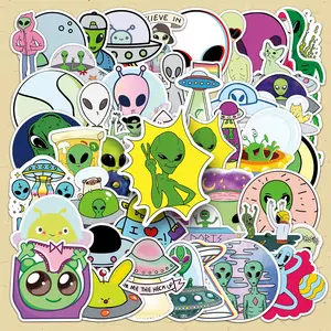 Alien Pattern Sticker, 50pcs/set Cute Cartoon Sticker, Decorative Sticker for Scrapbooking, Journaling, Gift Wrapping, Funny Stickers