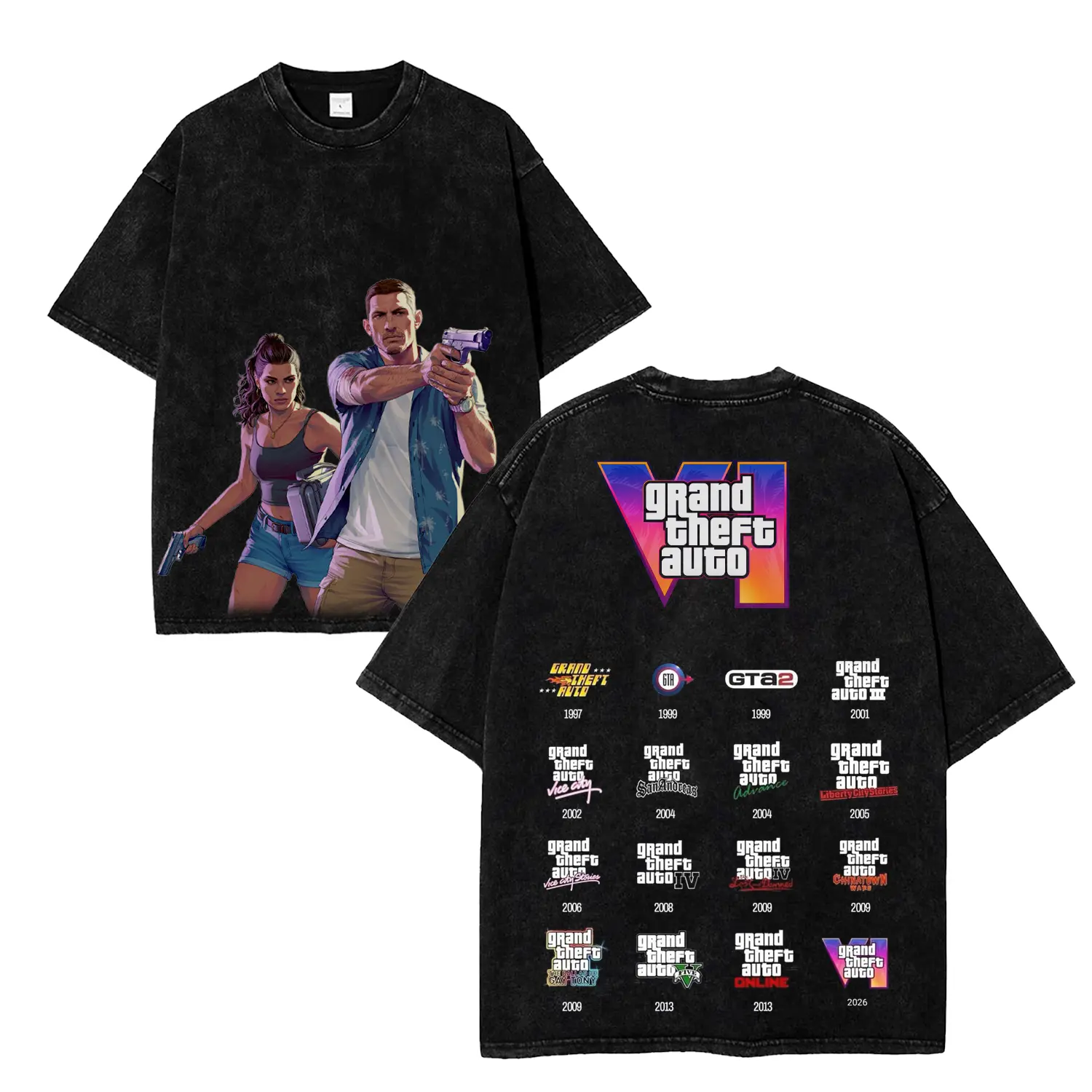 GTA VI Inspired Vintage Acid Wash Graphic Tee, Heavy Cotton Oversized Gaming Streetwear T-Shirt, Open World Adventure Fan Apparel Gift