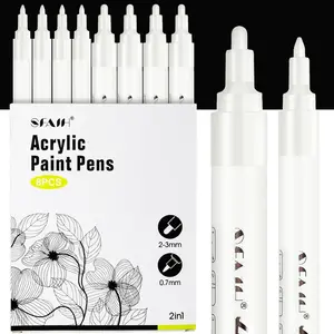 Acrylic White Paint Pens-8 Pack, 2 - 3MM Medium Tip & 0.7MM Extra Fine Tip, for Rock Painting, Wood, Metal, Fabric, Plastic, Canvas, Glass, Ceramic and DIY Crafts