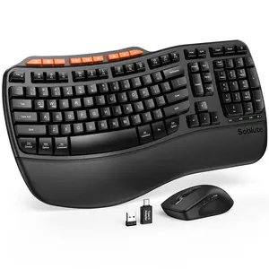 Ergonomic Wireless Keyboard and Mouse Combo, 2.4G Full Size Wave Key board with Cushioned Palm Rest, Natural Typing, 3 DPI Adjustable Mouse, USB-A & C for Computer/Laptop/Mac/Tablet - Sablute MA31