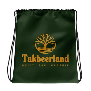 BAG Drawstring - TAKBEERLAND FULL LOGO (Centered/Medium) - Forest/Gold