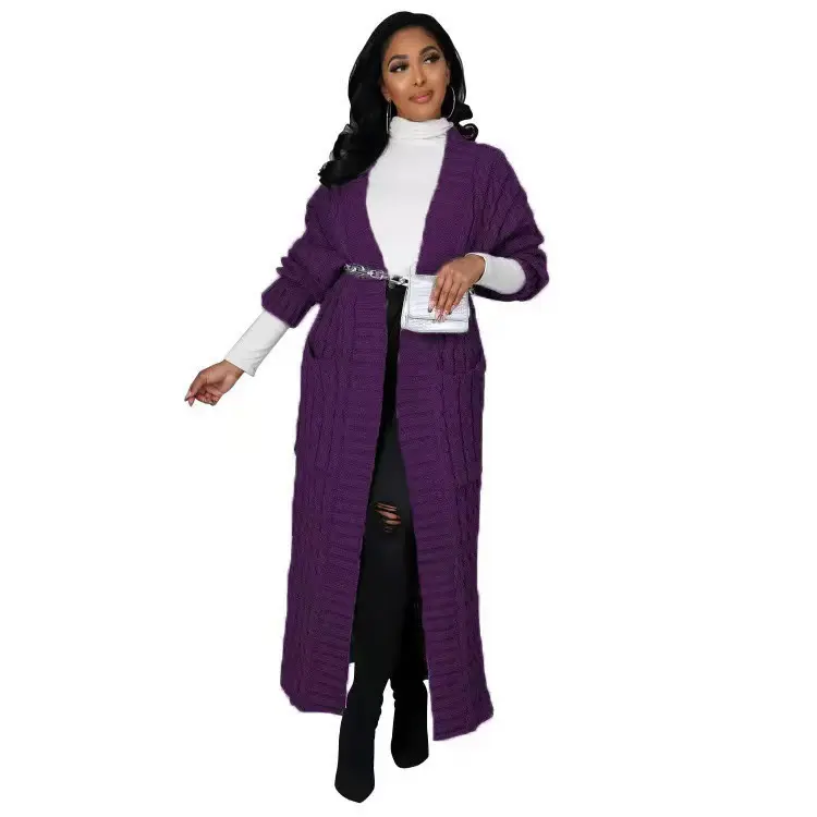 Women's Autumn/Winter Casual Fashionable Versatile Solid Color Mid-Length Cardigan with Belted Detail