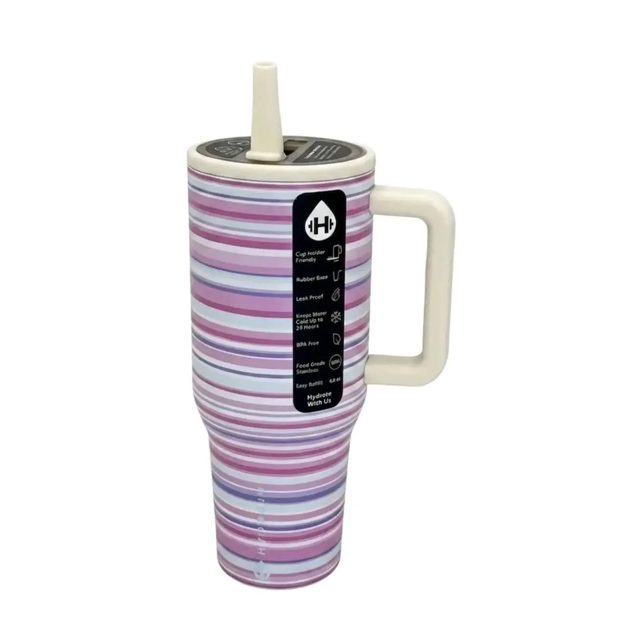HydroJug 40oz Insulated Stainless Steel Flask with Handle & Straw Lid, Pink Horizon Striped Vacuum Drinkware, 24H Cold Retention, Leakproof Car-Holder Friendly Tumbler for Gym & Daily Hydration, Flasks, Insulation beverage ronaldo fan big capacity