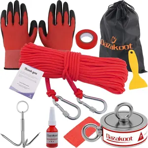 1320LBS Double Side Magnet Fishing Kit, Powerful Fishing Magnet for Treasure Hunt, Premium Magnetic Fishing Kit with 100FT Rope, Non-Slip Glove, Threadlocker, Grappling Hook, Carring Bag
