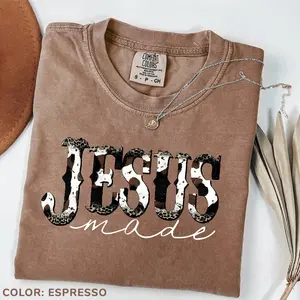 Comfort Colors Jesus Made Shirt, Western Christian Tee, Cowprint Faith Shirt, Leopard Jesus Graphic Tee, Religious Shirt, Spiritual Country Shirt