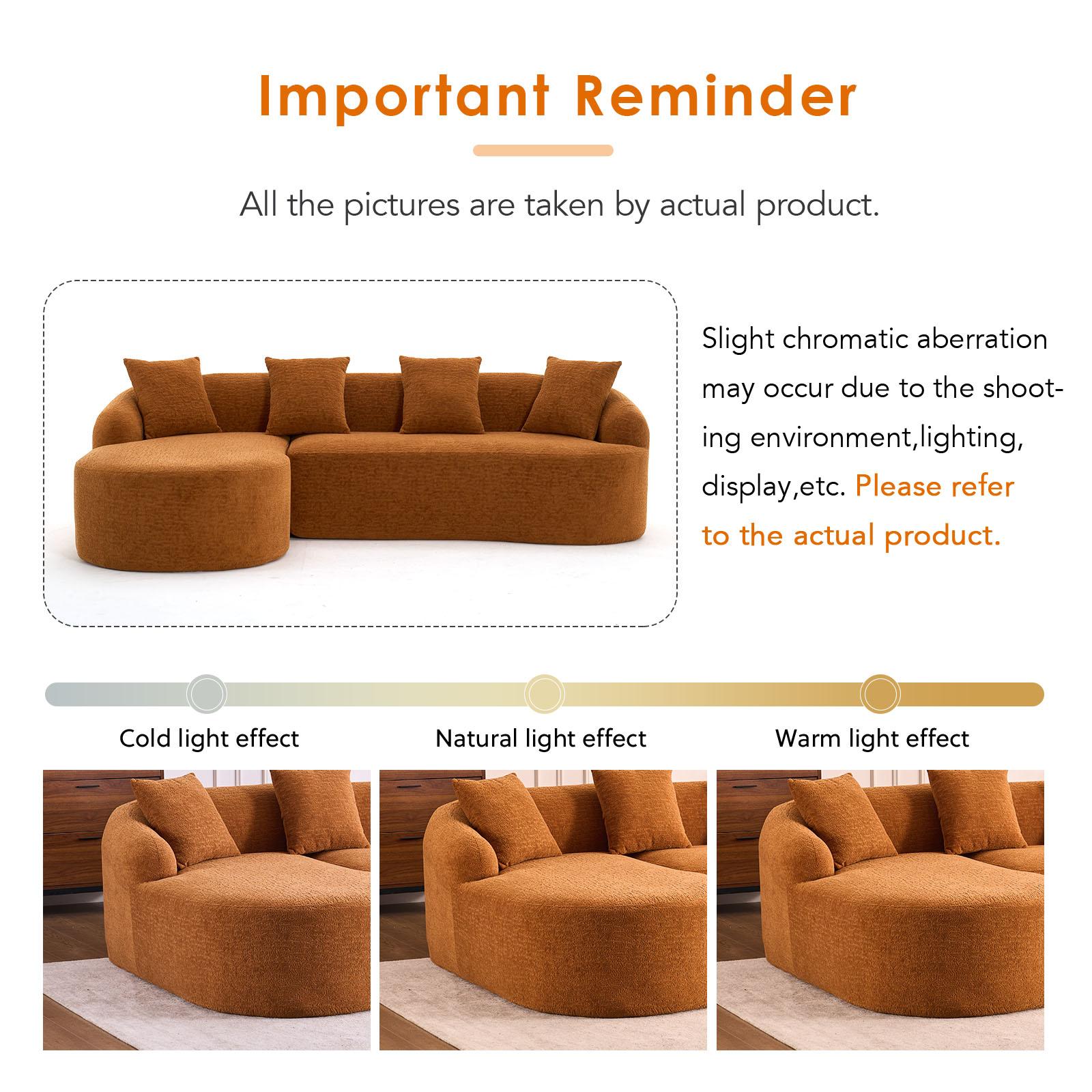 L-Shaped Compression Sponge Sofa with Curved Chaise, No Assembly Modular Chenille Couch, 30D High-Density Foam for Living Room, Bedroom, Apartment & Lounge
