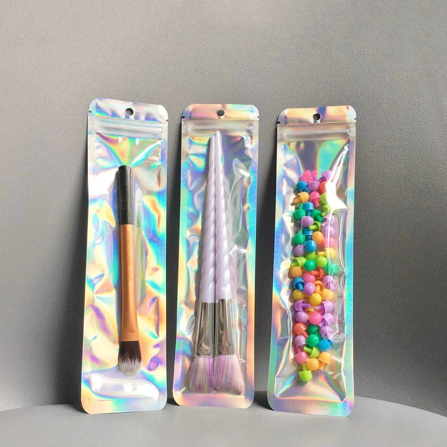 Glitter Gift Bag, Bright Packaging, 20/100pcs Reusable Sealed Aluminum Foil Bag with Brush & Tweezers, Gift Wrapping Supplies for Lip Gloss, Jewelry, Cosmetics, Candy, Party Favor Packs