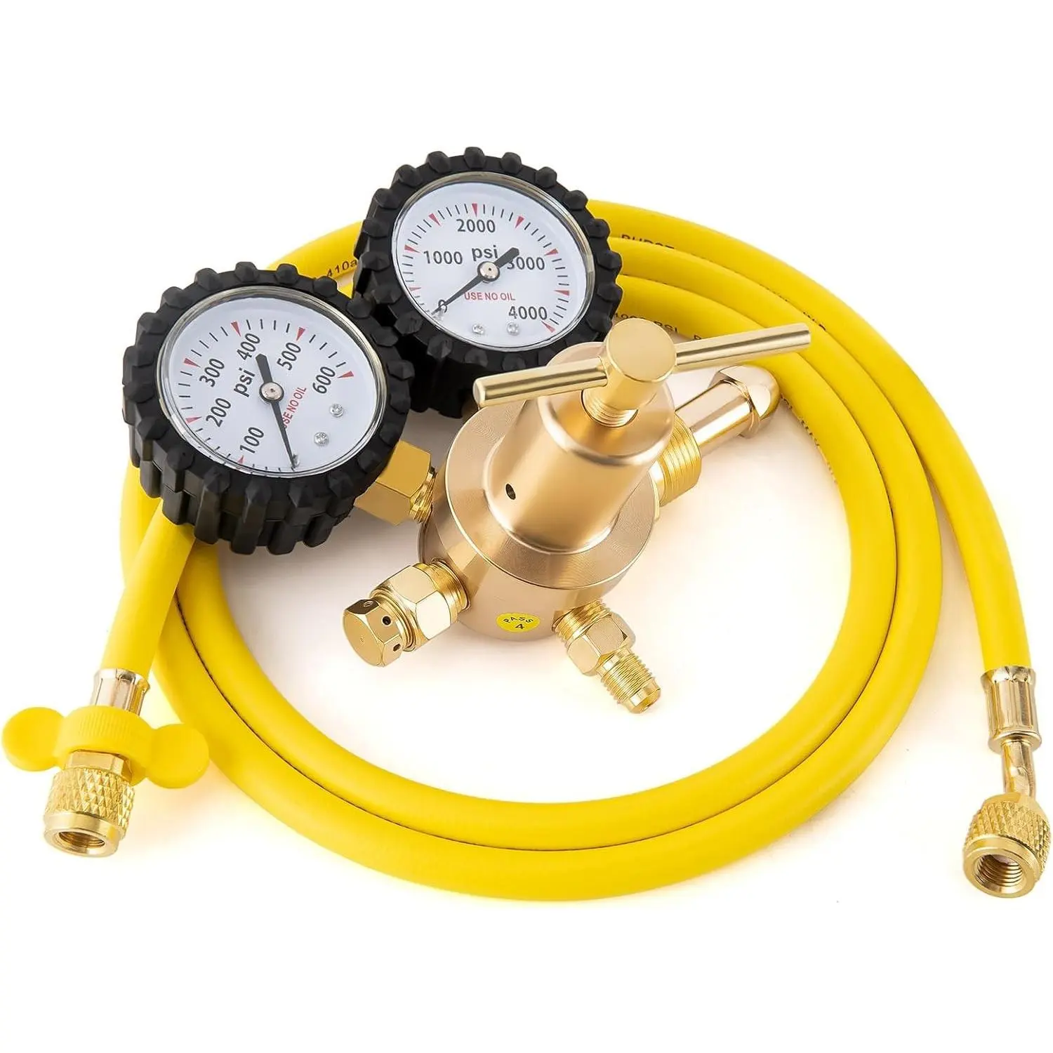Nitrogen Regulator CGA580 Inlet, 1/4-Inch Male Flare Outlet Connection, Heavy-Duty Handle, Self-reseating Relief Valve, Nitrogen Regulator Hvac (CGA580（0-600PSI with Hose）)