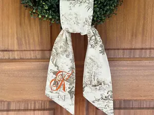 Personalized Taupe Toile Quail Wreath Sash: Grandmillennial Hunt Swag