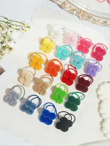 40PCS Pom Pom Hair Ties for Girls, Soft Fuzzy Ball Elastic Hair Bands, Cute Princess Ponytail Holders, Pastel Colors for Fall Winter, No-Damage Kids Hair Accessories
