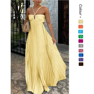 Solid Color Pleated Tube Slip Dress