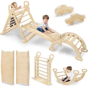 10-in-1 Wooden Pikler Climbing Set | Montessori Indoor Toddler Play Essential (Climbing Arch, Slide & Seesaw) | Triple Certified (CPC/ASTM/FSC) | Safe Toy to Boost Motor Skills for Ages 1-5