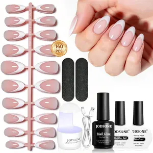 JODSONE 144pcs New Upgrade French Gel Nail Tips Kit French Tip Press on Nails Soft Fack Nail Tips Gel Nail Glue,Builder Gel,Top Coat,Nail Lamp All Included for Nail Art Easy DIY