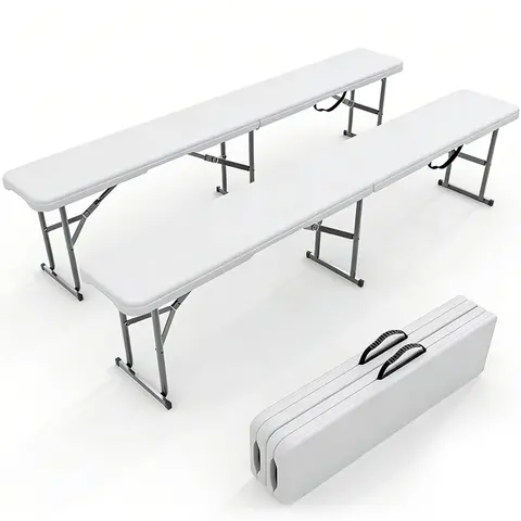 GarveeLife 6 feet Plastic Folding Bench 2Pack,Portable in/Outdoor Picnic Party Camping Dining Seat, Garden Soccer Multipurpose Entertaining Activities, Smooth HDPE Tabletop