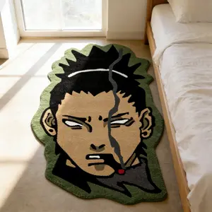 Cool cartoon character alien carpet, green black contrasting velvet floor mat, bedroom bedside anti slip and wear-resistant foot mat, personalized trendy space decoration mat suitable for Instagram/anime trend home decoration, Fluffy bedroom rug