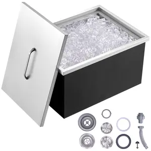 VEVOR Drop in Ice Chest,  20"L x 14"W x 12"H Stainless Steel Ice Cooler, Commercial Ice Bin with Cover, 40 qt Outdoor Kitchen Ice Bar, Drain-pipe and Drain Plug Included, for Cold Wine Beer Filter Utensils