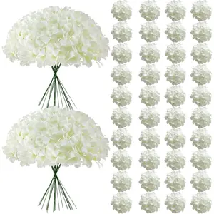 65Pcs White Hydrangea Artificial Flowers Bulk,Realistic Silk Fake Flowers with Stems,Faux Hydrangea Flowers for Wedding Home Centerpieces Living Room Baby Shower Decoration