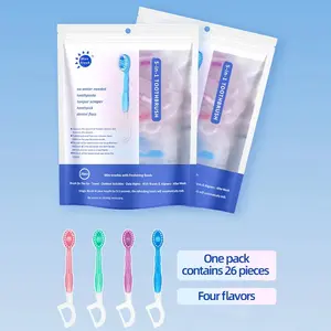 Mini Toothbrush Disposable with Toothpaste,Tongue Scrapers,Floss and Pick.Travel Tooth Brush Pack for Work or Travel.Individually Wrapped, 52 Count, - 4 Flavor - Mint and Three Other Fruit Flavors