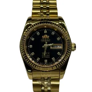 Orient Women President 21 Jewels Automatic Gold tone Stainless Steel Watch with Black Sunburst Dial & Diamond Accents
