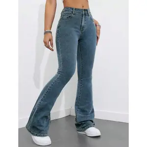 Women’s flared denim jeans with pockets, casual all-match Y2K bootcut jeans, fabric womenswear