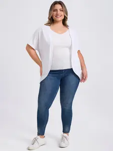 GRACE & GRANDEUR Women's Plus Size Cardigan Open Front Short Sleeves Loose Fit Knit Solid Cardigans