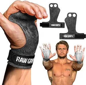 JerkFit RAW Grips 3.0 - 2 Finger Leather Gymnastics Grips (Pair) - Prevent Rips and Blisters on Hands and Palms - Pull Up Grips for Cross Training, CrossFit, Gymnastics Bars Hand Protection - Soft Leather - No Digging - Adjustable Finger Holes - Size S-XL