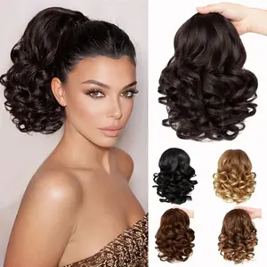 BEFUNNY Short Claw Ponytail Extension，Synthetic Short Wavy Curls Ponytail Clip-in Extensions - Deep Wave Texture Instant Volume Versatile Style Clip-in Design Everyday Ponytail Extensions for All Women