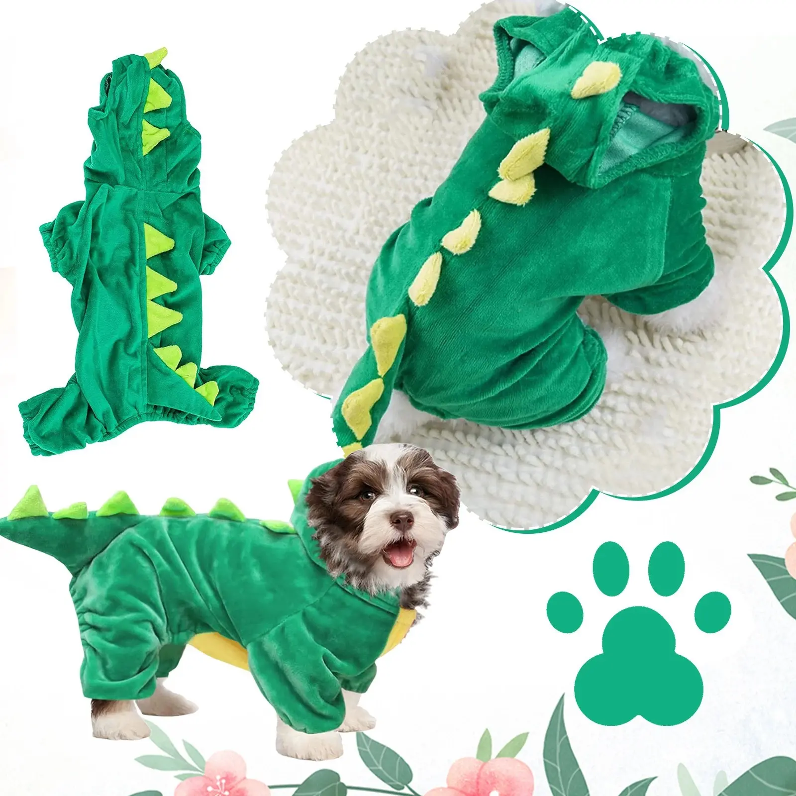 Halloween Dog Clothes Stretchy Dinosaur Transformation Costume Crystal Velvet Casual Small and Medium-sized Dog Pet Clothes Customization