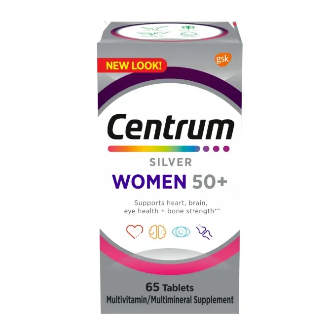 Centrum Silver Women 50+ Multivitamin Tablets, Vitamins B, C, D3 & E, 65 Count, Daily Multivitamin & Multimineral Supplement for Women 50+, Immune Support, Bone Health & Energy Support