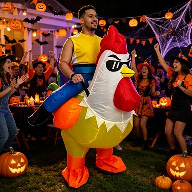 Inflatable Costume Adult, Riding Chicken Costume for Men/Women, Blow up Ride on Rooster, Funny Halloween Costumes Adult Christmas Holiday Party Suit